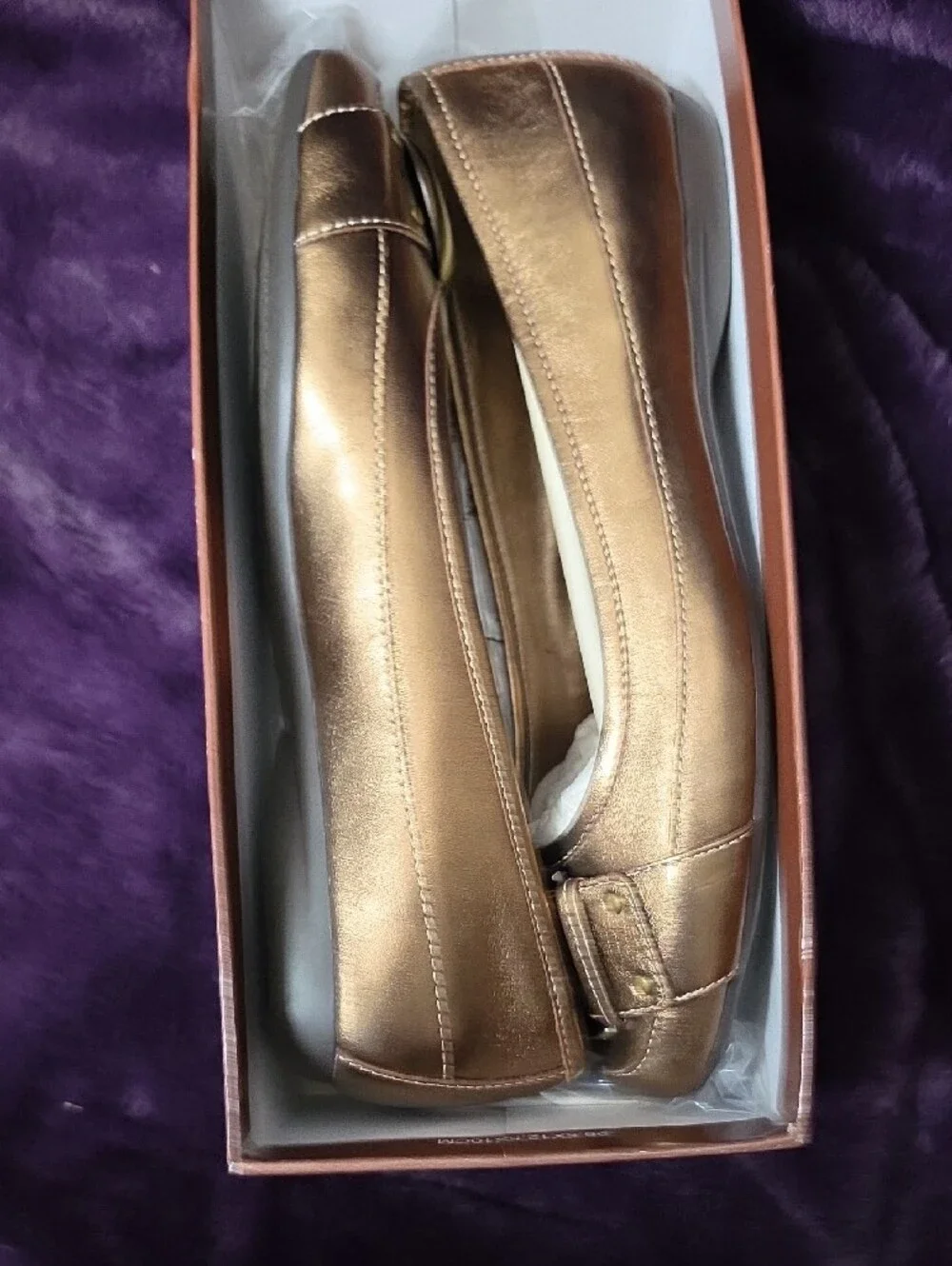 Coldwater Creek Metallic Bronze Buckle Flats Sz 8